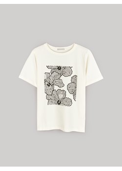GATE Bawełniany t-shirt damski z kwiatowym nadrukiem 34 ze sklepu gateshop w kategorii Bluzki damskie - zdjęcie 161805857