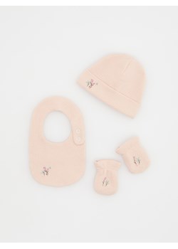 Reserved - Zestaw czapka, chustka i rękawiczki - różowy ze sklepu Reserved w kategorii Czapki dziecięce - zdjęcie 161825528