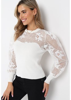 Biały Sweter z Długim Koronkowym Rękawem Vintta ze sklepu Born2be Odzież w kategorii Swetry damskie - zdjęcie 161841267