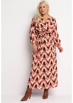 Bordowo-Beżowa Rozkloszowana Sukienka Maxi z Wiązanym Paskiem Nohalate ze sklepu Born2be Odzież w kategorii Sukienki - zdjęcie 161841399