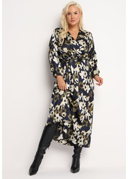 Granatowa Sukienka Maxi z Kopertowym Dekoltem i Gumką w Pasie oraz Paskiem Denderrik ze sklepu Born2be Odzież w kategorii Sukienki - zdjęcie 161841435