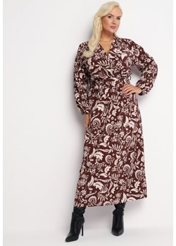 Brązowa Sukienka Maxi o Rozkloszowanym Fasonie w Modny Print Renni ze sklepu Born2be Odzież w kategorii Sukienki - zdjęcie 161841465