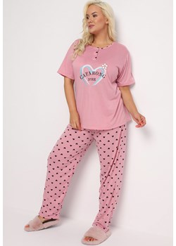 Różowy Bawełniany Komplet Piżamowy Luźna Koszulka i Spodnie na Gumce Curine ze sklepu Born2be Odzież w kategorii Piżamy damskie - zdjęcie 161841827