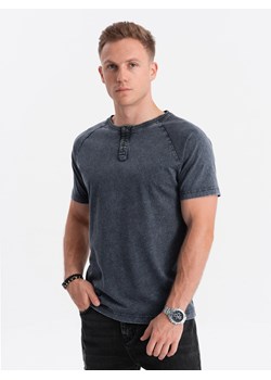 T-shirt męski z dekoltem henley - granatowy V2 S1757 ze sklepu ombre w kategorii T-shirty męskie - zdjęcie 161846216