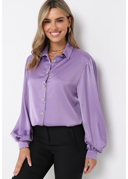 Fioletowa Satynowa Koszula z Bufiastym Rękawem Nicoles ze sklepu Born2be Odzież w kategorii Koszule damskie - zdjęcie 161853566