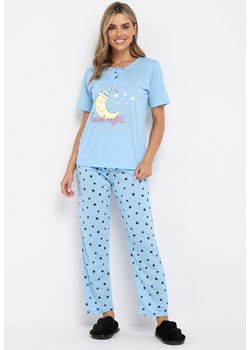 Jasnoniebieski Komplet Piżamowy Koszulka z Krótkim Rękawem i Nadrukiem i Spodnie na Gumce Fagiro ze sklepu Born2be Odzież w kategorii Piżamy damskie - zdjęcie 161864127