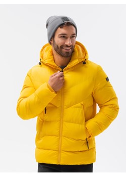 Kurtka męska zimowa z nietypowym pikowaniem - żółta V1 OM-JAHP-0127 ze sklepu ombre w kategorii Kurtki męskie - zdjęcie 161898428