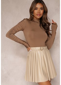 Jasnobeżowa Mini Spódnica w Plisy z Paskiem Zapinanym na Klamrę Samanthile ze sklepu Renee odzież w kategorii Spódnice - zdjęcie 161933367