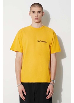 Aries t-shirt bawełniany kolor żółty gładki ze sklepu PRM w kategorii T-shirty męskie - zdjęcie 161934257