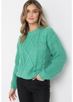Ciemnozielony Jednolity Sweter ze Ściągaczami i Klasycznym Splotem Loma ze sklepu Born2be Odzież w kategorii Swetry damskie - zdjęcie 161954015