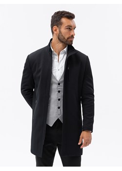 Męski płaszcz ze stójką i pikowaną podszewką - czarny V1 OM-COWC-0103 ze sklepu ombre w kategorii Płaszcze męskie - zdjęcie 161954475