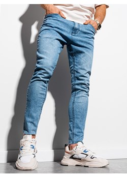 Spodnie męskie jeansowe marmurkowe z surowo wykończoną nogawką SLIM FIT -  jasnoniebieskie V2 OM-PADP-0146 ze sklepu ombre w kategorii Jeansy męskie - zdjęcie 161954527