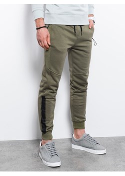 Spodnie męskie dresowe z przeszyciami - khaki V1 OM-PASK-0137 ze sklepu ombre w kategorii Spodnie męskie - zdjęcie 161954996