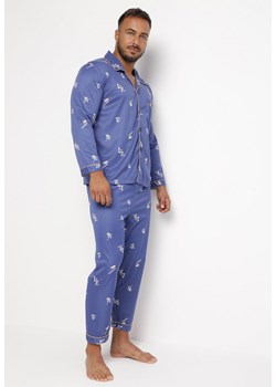 Niebieska Bawełniana Piżama 2-częściowa z Koszulą i Spodniami Lallitte ze sklepu Born2be Odzież w kategorii Piżamy męskie - zdjęcie 161962598