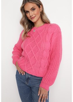 Fuksjowy Sweter z Ozdobnym Splotem Pogaria ze sklepu Born2be Odzież w kategorii Swetry damskie - zdjęcie 161962786