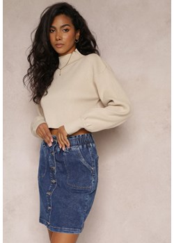 Granatowa Bawełniana Spódnica Mini z Jeansowej Tkaniny Zapinana na Guziki Olimpitta ze sklepu Renee odzież w kategorii Spódnice - zdjęcie 161962947