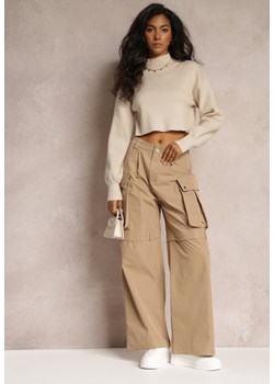 Beżowe Szerokie Spodnie High Waist w Stylu Cargo Vomisal ze sklepu Renee odzież w kategorii Spodnie damskie - zdjęcie 161962997