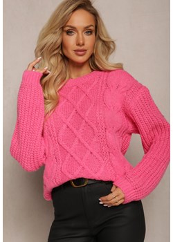 Fuksjowy Sweter z Długim Rękawem i Ozdobnym Splotem Porafio ze sklepu Renee odzież w kategorii Swetry damskie - zdjęcie 161963166