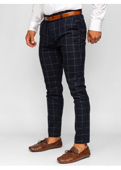 Granatowe spodnie materiałowe chinosy w kratę męskie Denley 0050 ze sklepu Denley w kategorii Spodnie męskie - zdjęcie 161965916
