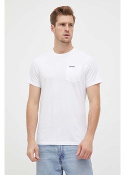 Barbour t-shirt bawełniany kolor biały gładki ze sklepu ANSWEAR.com w kategorii T-shirty męskie - zdjęcie 161966389