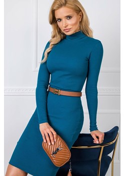 RUE PARIS Morska dopasowana sukienka z golfem - niebieska ze sklepu 5.10.15 w kategorii Sukienki - zdjęcie 161979237