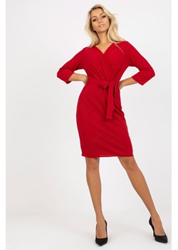Ciemnoczerwona brokatowa ołówkowa sukienka koktajlowa z wiązaniem ze sklepu 5.10.15 w kategorii Sukienki - zdjęcie 161981017