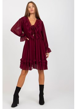 Bordowa mini sukienka z falbaną w stylu OCH BELLA ze sklepu 5.10.15 w kategorii Sukienki - zdjęcie 161981768
