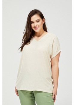 Bluzka damska koszulowa oversize dekolt w serek beżowa ze sklepu 5.10.15 w kategorii Bluzki damskie - zdjęcie 161994036