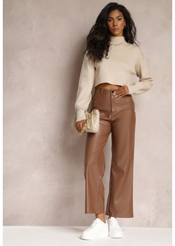 Brązowe Spodnie High Waist z Szerokimi Nogawkami Loriama ze sklepu Renee odzież w kategorii Spodnie damskie - zdjęcie 161996198