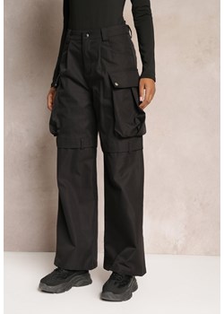 Czarne Szerokie Spodnie High Waist w Stylu Cargo Vomisal ze sklepu Renee odzież w kategorii Spodnie damskie - zdjęcie 161996266