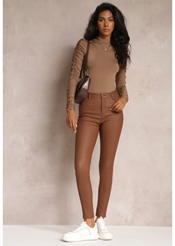 Brązowe Casualowe Spodnie Skinny o Modelującym Fasonie Elovi ze sklepu Renee odzież w kategorii Spodnie damskie - zdjęcie 162000118