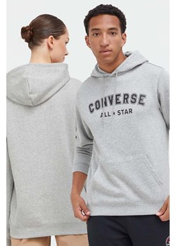 Converse bluza kolor szary z kapturem z nadrukiem ze sklepu ANSWEAR.com w kategorii Bluzy męskie - zdjęcie 162017345