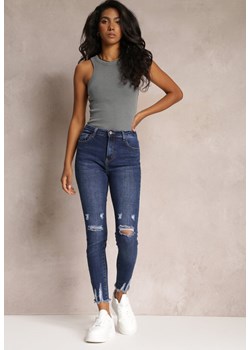 Granatowe Jeansy Skinny z Wysokim Stanem i Przetarciami Hashna ze sklepu Renee odzież w kategorii Jeansy damskie - zdjęcie 162025415