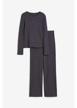 H & M - Waflowa piżama z topem i spodniami - Szary ze sklepu H&M w kategorii Piżamy damskie - zdjęcie 162041245