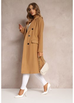 Beżowy Płaszcz Dwurzędowy Aminirn ze sklepu Renee odzież w kategorii Płaszcze damskie - zdjęcie 162043279