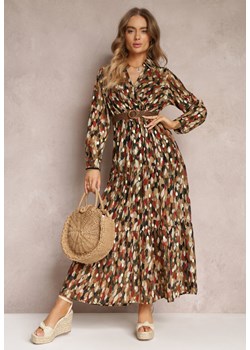 Ciemnozielona Sukienka Bancroft z Błyszczącym Nadrukiem ze sklepu Renee odzież w kategorii Sukienki - zdjęcie 162045387