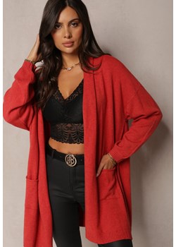 Czerwony Niezapinany Kardigan z Długim Rękawem i Kieszeniami Legatto ze sklepu Renee odzież w kategorii Swetry damskie - zdjęcie 162047855