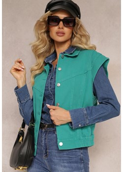 Zielona Jeansowa Kamizelka z Bawełny Zapinana na Guziki z Kieszeniami Yevani ze sklepu Renee odzież w kategorii Kamizelki damskie - zdjęcie 162051388