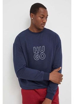 HUGO bluza bawełniana lounge kolor granatowy z nadrukiem ze sklepu ANSWEAR.com w kategorii Bluzy męskie - zdjęcie 162058095