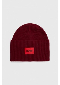 HUGO czapka wełniana kolor bordowy z cienkiej dzianiny wełniana ze sklepu ANSWEAR.com w kategorii Czapki zimowe męskie - zdjęcie 162065787