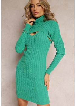 Zielony 2-częściowy Komplet Dzianinowy Sukienka i Sweter Crop Top Rewerta ze sklepu Renee odzież w kategorii Komplety i garnitury damskie - zdjęcie 162068609