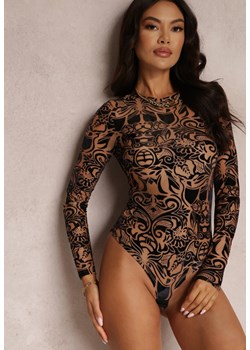 Ciemnobeżowe Body z Nadrukiem Enene ze sklepu Renee odzież w kategorii Bluzki damskie - zdjęcie 162072449