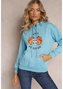 Jasnoniebieska Bluza Kangurka z Nadrukiem i Kapturem Uvella ze sklepu Renee odzież w kategorii Bluzy damskie - zdjęcie 162072509