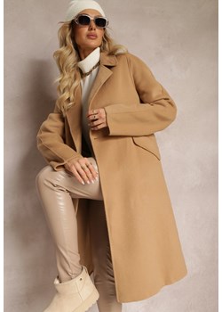 Jasnobrązowy Klasyczny Płaszcz z Wiązaniem Deneris ze sklepu Renee odzież w kategorii Płaszcze damskie - zdjęcie 162076995