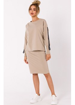 Bluza damska z lampasami beżowa M727, Kolor beżowy, Rozmiar L, MOE ze sklepu Primodo w kategorii Bluzy damskie - zdjęcie 162083169