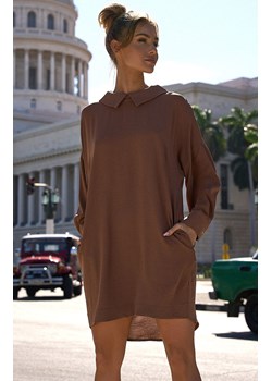 Sukienka koszulowa z łańcuszkiem czekoladowa M740, Kolor czekoladowy, Rozmiar L, MOE ze sklepu Primodo w kategorii Sukienki - zdjęcie 162083246