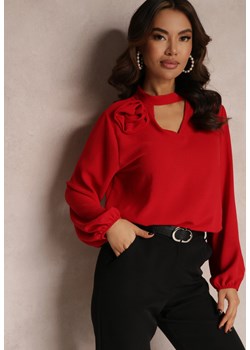 Czerwona Bluzka z Ozdobnym Kwiatem Tolna ze sklepu Renee odzież w kategorii Bluzki damskie - zdjęcie 162094308
