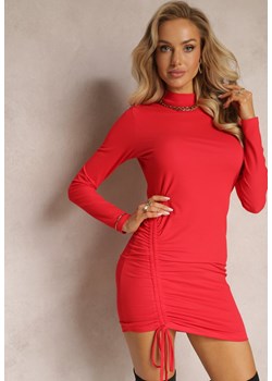 Czerwona Dopasowana Sukienka z Marszczonym Asymetrycznym Ściągaczem Soelle ze sklepu Renee odzież w kategorii Sukienki - zdjęcie 162098147