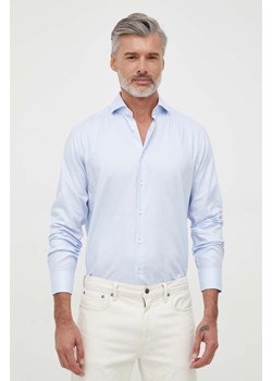 BOSS koszula bawełniana męska kolor niebieski regular z kołnierzykiem włoskim ze sklepu ANSWEAR.com w kategorii Koszule męskie - zdjęcie 162109046