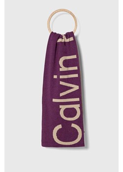 Calvin Klein Jeans szalik z domieszką wełny kolor fioletowy wzorzysty ze sklepu ANSWEAR.com w kategorii Szaliki i chusty damskie - zdjęcie 162109817